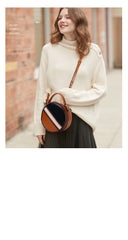 Womens Green Leather Round Handbag CONTRAST COLOR Crossbody Purse Green Round Shoulder Bag for Women