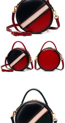 Womens Green Leather Round Handbag CONTRAST COLOR Crossbody Purse Green Round Shoulder Bag for Women