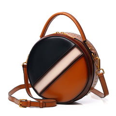 Womens Green Leather Round Handbag CONTRAST COLOR Crossbody Purse Green Round Shoulder Bag for Women