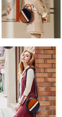 Womens Green Leather Round Handbag CONTRAST COLOR Crossbody Purse Green Round Shoulder Bag for Women