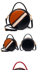 Womens Green Leather Round Handbag CONTRAST COLOR Crossbody Purse Green Round Shoulder Bag for Women