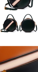 Womens Green Leather Round Handbag CONTRAST COLOR Crossbody Purse Green Round Shoulder Bag for Women