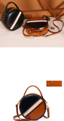 Womens Green Leather Round Handbag CONTRAST COLOR Crossbody Purse Green Round Shoulder Bag for Women