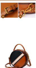 Womens Green Leather Round Handbag CONTRAST COLOR Crossbody Purse Green Round Shoulder Bag for Women