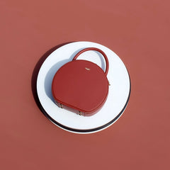 Womens Red Leather Round Handbag Crossbody Bag Round Small Shoulder Bag for Women