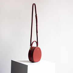 Womens Black Leather Round Handbag Crossbody Bag Round Small Shoulder Bag for Women