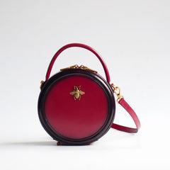 Womens Leather Small Round Handbag Crossbody Purse Round Shoulder Bag for Women