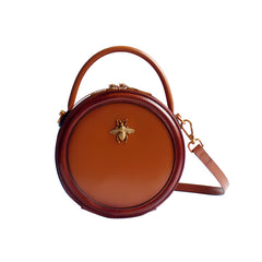 Womens Leather Small Round Handbag Crossbody Purse Round Shoulder Bag for Women