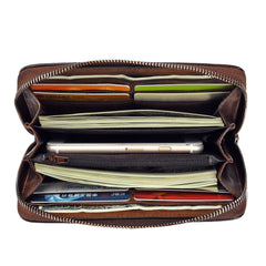 Womens Rose Flower Black Leather Zip Around Wallet Wristlet Wallet Flower Ladies Zipper Clutch Wallet for Women