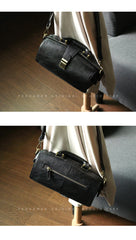 Womens Black Leather Doctor Handbag Purses Vintage Handmade Doctor Crossbody Purse for Women