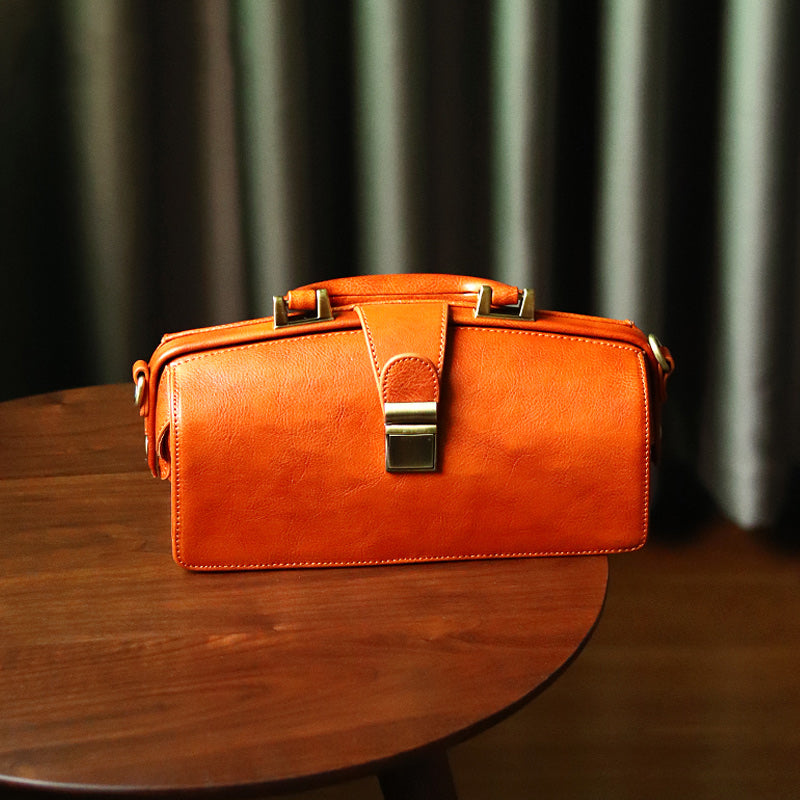Womens Black Leather Doctor Handbag Purses Vintage Handmade Doctor Crossbody Purse for Women