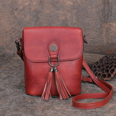 Vintage Small Leather Womens Vertical Shoulder Bag - Leather Texture Detail