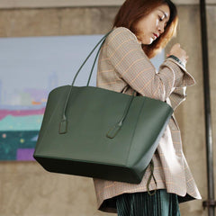 Fashion Womens Large Green Leather Tote Bags For Work Black Shopper Tote Bag for Ladies