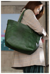Fashion Womens Large Green Leather Tote Bags For Work Brown Leather Shopper Tote Bag