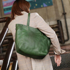 Fashion Womens Large Green Leather Tote Bags For Work Brown Leather Shopper Tote Bag