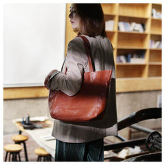 Fashion Womens Large Green Leather Tote Bags For Work Brown Leather Shopper Tote Bag