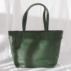 Fashion Womens Large Green Leather Tote Bags For Work Brown Leather Shopper Tote Bag