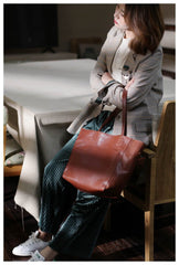 Fashion Womens Large Green Leather Tote Bags For Work Brown Leather Shopper Tote Bag