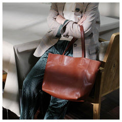 Fashion Womens Large Green Leather Tote Bags For Work Brown Leather Shopper Tote Bag