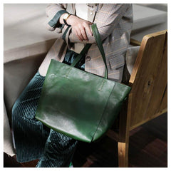 Fashion Womens Large Green Leather Tote Bags For Work Brown Leather Shopper Tote Bag