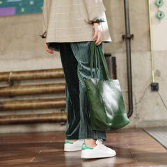 Fashion Womens Large Green Leather Tote Bags For Work Brown Leather Shopper Tote Bag