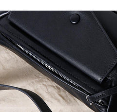 Fashion Womens Black Leather Small Satchel Shoulder Bag Black Side Crossbody Bag Purse for Girls