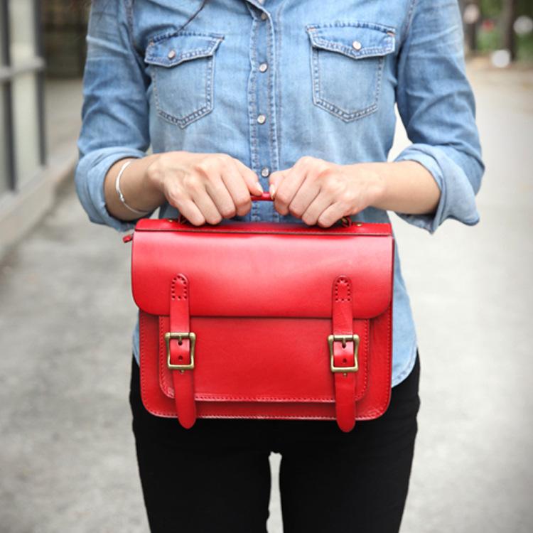 Handmade Womens Red Leather Satchel Shoulder Bag Cambridge Structured Satchel Handbag Purse for Men