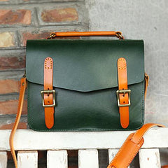 Womens Leather Satchel Bag Cambridge Green Structured Satchel Bag Purse - Annie Jewel