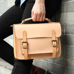 Womens Leather Satchel Bag Beige Cambridge Structured Satchel Bag Purse - Annie Jewel