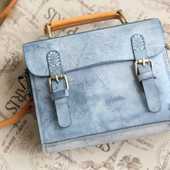 Womens Leather Satchel Bag Fog Wax Leather Cambridge Small Satchel Bag Purse - Annie Jewel