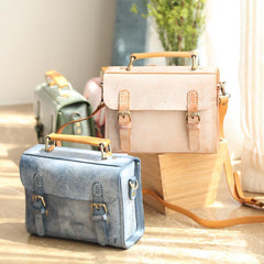 Womens Leather Satchel Bag Fog Wax Leather Cambridge Small Satchel Bag Purse - Annie Jewel
