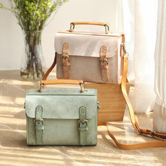 Womens Leather Satchel Bag Fog Wax Leather Cambridge Small Satchel Bag Purse - Annie Jewel