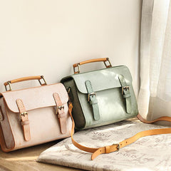 Womens Leather Satchel Bag Fog Wax Leather Cambridge Small Satchel Bag Purse - Annie Jewel