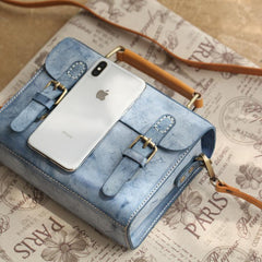Womens Leather Satchel Bag Fog Wax Leather Cambridge Small Satchel Bag Purse - Annie Jewel