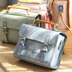 Womens Leather Satchel Bag Fog Wax Leather Cambridge Small Satchel Bag Purse - Annie Jewel