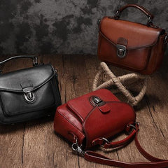 Fashion Womens Brown Leather Satchel Handbag Small Black Satchel Bag Crossbody Bags for Ladies