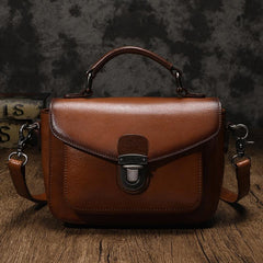 Fashion Womens Brown Leather Satchel Handbag Small Black Satchel Bag Crossbody Bags for Ladies