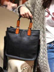 Black Vintage Womens Leather Handbag Brown Small Handbag Tote Shopper Purse