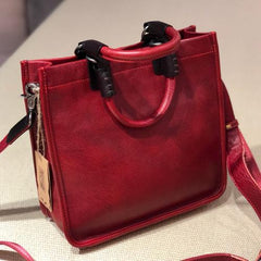 Brown Womens Vintage Leather Square Handbag Purse Black Crossbody Purse for Ladies