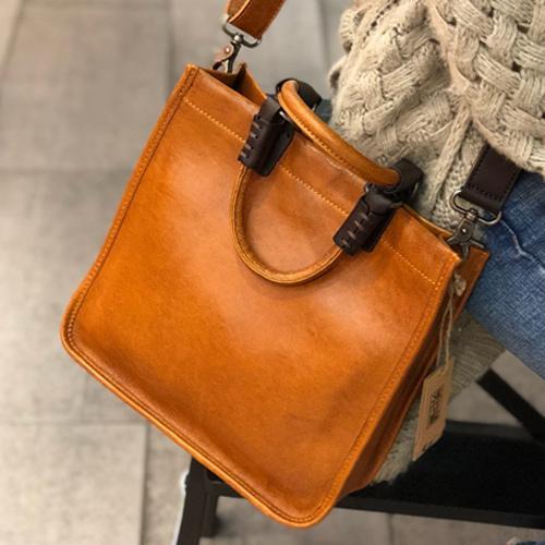 Brown Womens Vintage Leather Square Handbag Purse Black Crossbody Purse for Ladies