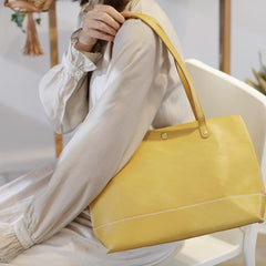 Stylish Womens Yellow Leather Tote Bags For Work Yellow Tote Shopper Bag Purse for Women