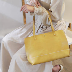 Stylish Womens Yellow Leather Tote Bags For Work Yellow Tote Shopper Bag Purse for Women