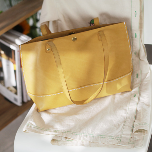 Stylish Womens Yellow Leather Tote Bags For Work Yellow Tote Shopper Bag Purse f CM93361147