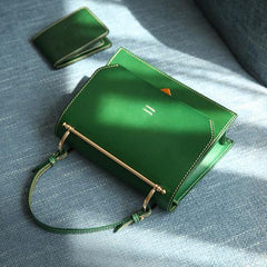Womens Small Green Satchel Leather Flap Over Square Crossbody Bag Purse - Annie Jewel