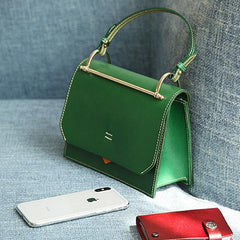 Womens Small Green Satchel Leather Flap Over Square Crossbody Bag Purse - Annie Jewel