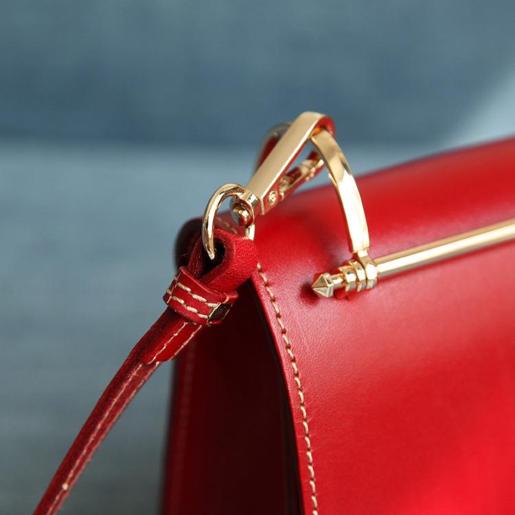 Red Leather Small Flap Square Crossbody Bag Purse