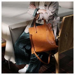 Fashion Brown Leather Womens Soft Leather Vertical Large Black Tote Shopper Bag SHoulder Bag Purse