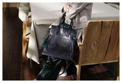 Fashion Womens Brown Soft Leather Vertical Shopper Tote Bag Black Shoulder Bag Tote Purse for Women