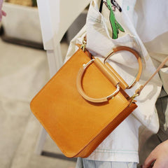 Fashion WOmens Green Leather Wooden Handle Handbag Small Structured Square Shoulder Bag Crossbody Purse