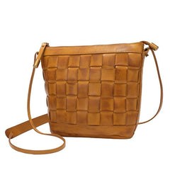 Brown Braided Womens Leather Small Bucket Bag Small Black Bucket Shoulder Purse Barrel Bag